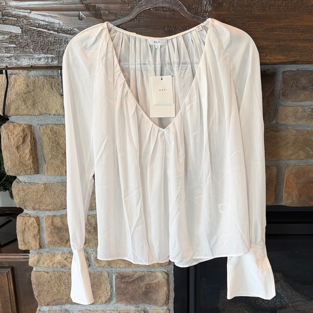 A.L.C. Warren Pleated V-Neck Silk Blouse NWT